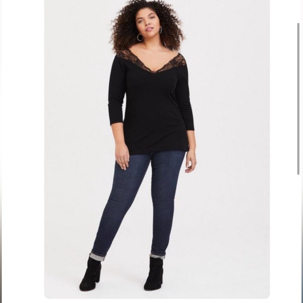 Torrid Foxy Lace Trim V-Neck Tee